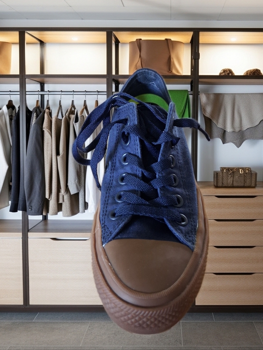 Kids Blue Canvas Sneakers with "BROWN" Soles Size 5 Youth